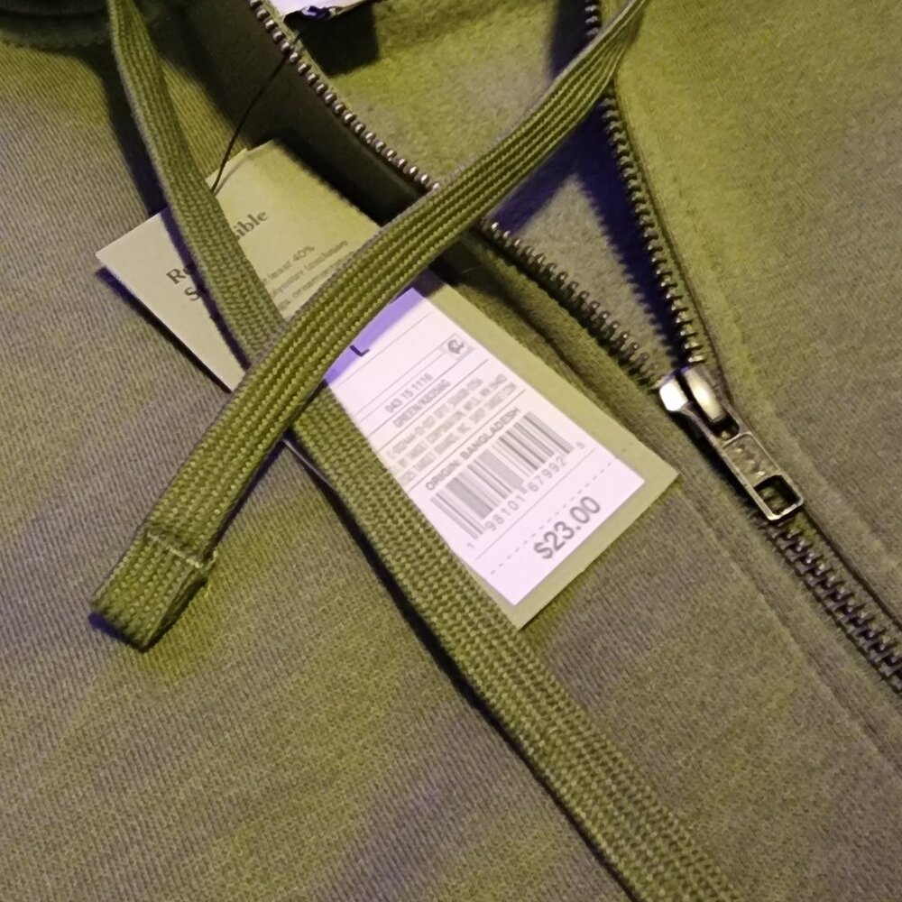 *NWT* Men's Olive Green Large Goodfellow Zipper Hoodie - Picture 3 of 16
